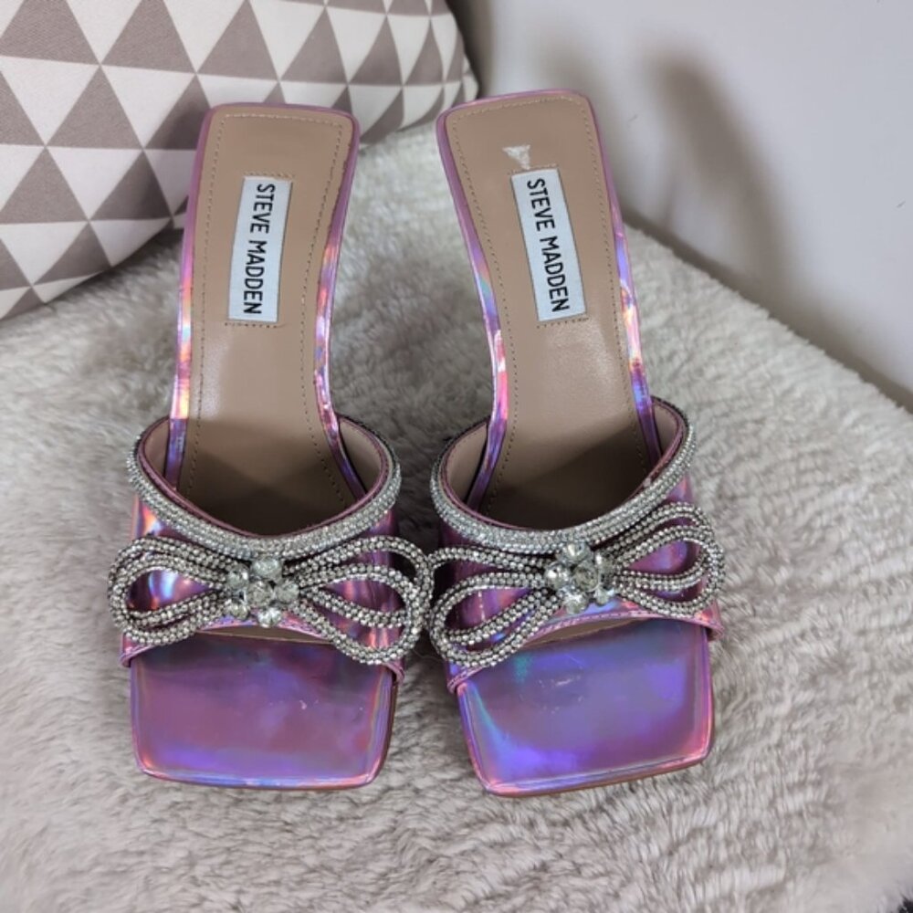 Steve Madden Embellish Pink Patent Barbie Prom Wedding Glam Heeled Sandals 6.5 - Picture 3 of 7